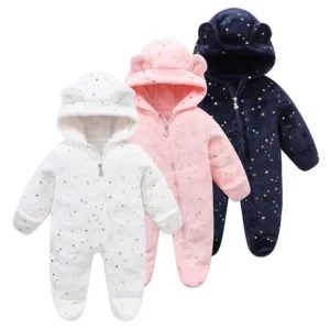 Autumn Winter Newborn Toddler Overalls Plus Velvet Hooded Romper Jumpsuit
