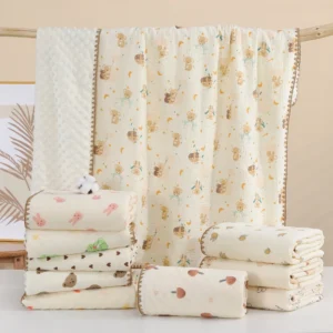 Cotton Muslin Baby Swaddle Blanket Print Soft Breathable Receiving Blanket