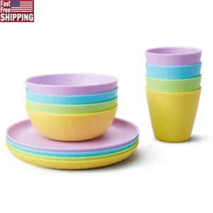 12PC BPA Free Reusable Plastic Tableware Set