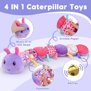Soft Soothing Musical Caterpillar Plush Toy with Lullabies & Vibration for Newborns