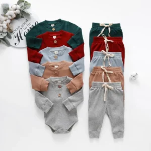 Unisex Infant 2PCs Set Long Sleeve Bodysuit with Elastic Waisted Pants