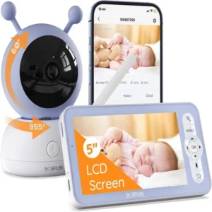 BOIFUN 2K 5'' Screen Control Wifi Video Baby Monitor Camera, Two-Way Talk, Motion and Crying Detection, Auto Tracking, Night Vision