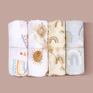 4 PC Set Baby Muslin Swaddle Blanket Bamboo Cotton Infant Sleep Sack Wrap 47*43 in