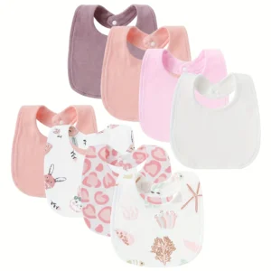 8-Pack Baby Bibs With Snap Closure, Ideal for Teething, Drooling, and Feeding (Unisex)
